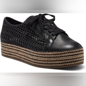 LIKE NEW Vince Camuto Black Woven Sneakers with Tan Sole, Like New